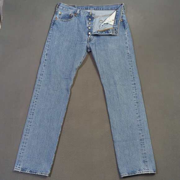 Levi's Jeans Men's 34x34 Fits 34x32 Blue 501 Straight Button Fly Denim - Picture 1 of 11
